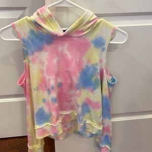 Cold shoulder tied dye hoodie